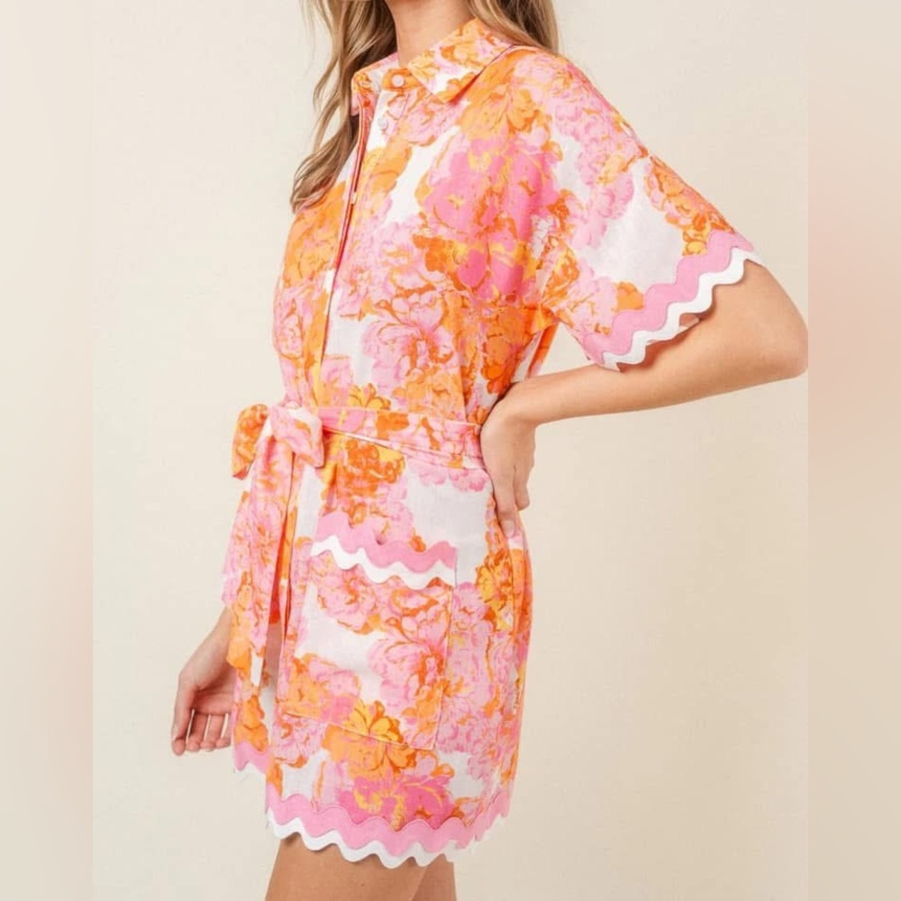 NWT Button Down Ric Rac Tie Shirt Dress. - Picture 3 of 5